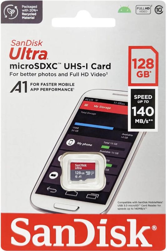Карта памяти SanDisk microSD  128GB C10 UHS-I R140MB/s Ultra