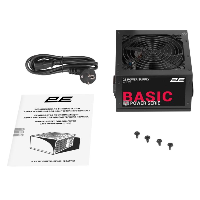 Блок живлення 2E Basic Power  (400W), 80%, 120мм, 1xMB 24pin(20+4), 1xCPU 8pin(4+4), 3xMolex, 4xSATA, 1xPCIe 8pin(6+2)