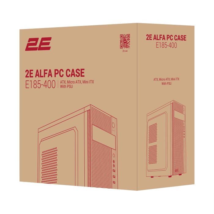 Корпус 2E Alfa E185-400 з БЖ 2E ATX400W, 1xUSB3.0, 2xUSB2.0, VGA 310мм, ATX, чорний