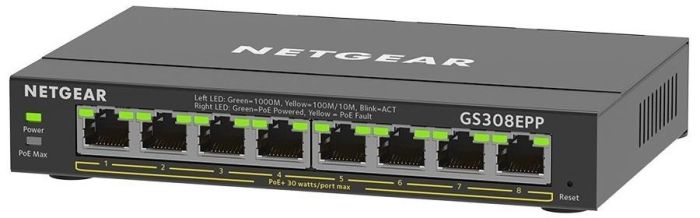 Комутатор NETGEAR GS308EPP 8xGE PoE, 123Вт, WebSmart