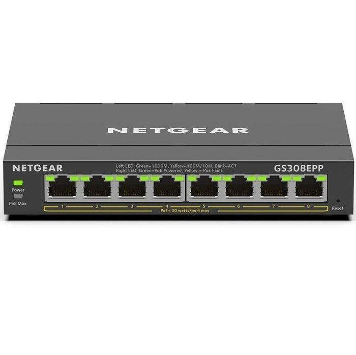 Комутатор NETGEAR GS308EPP 8xGE PoE, 123Вт, WebSmart
