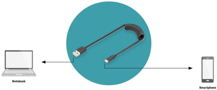 DIGITUS Cable USB-C > USB-A charge/data, 1m, Type-C, spiral, black