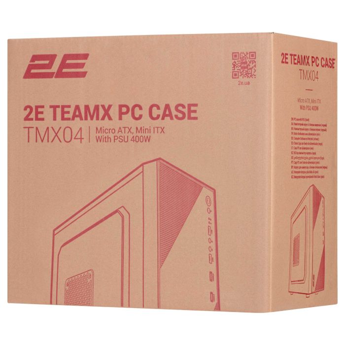 Корпус 2E TeamX TMX04 с БП 2E ATX400W, 2xUSB2.0, 1x80мм, VGA 220мм, mATX, чёрный