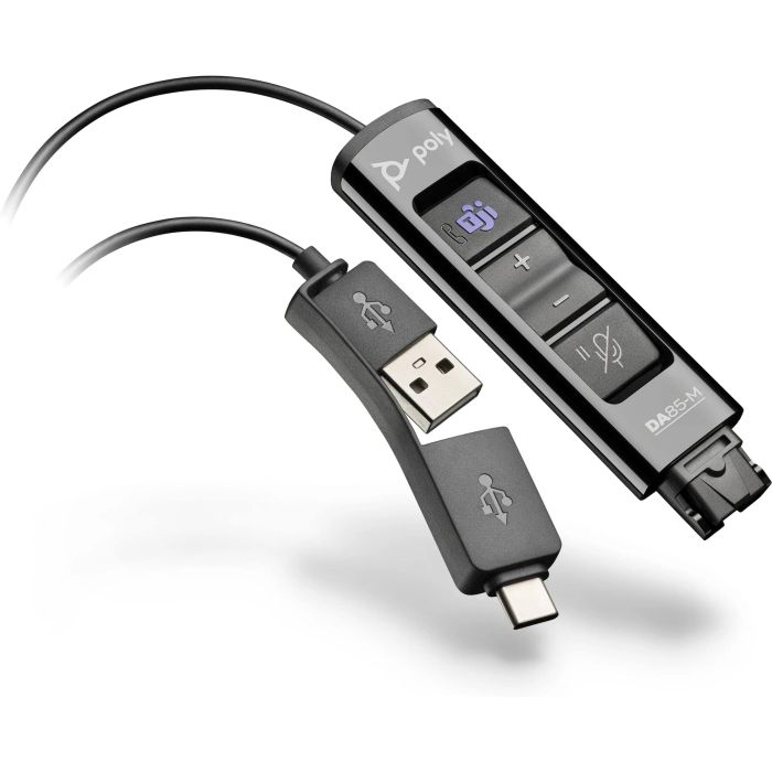 Переходник Poly DA85-M USB > QD со встроенным пультом управления для гарнитур EncorePro, USB-A, USB-C, Microsoft Teams, черный