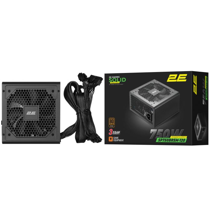 Блок питания 2E GAMING Solid Power  (750W), >85%, 80+ Bronze, 120мм, 1xMB 24pin(20+4), 2xCPU 8pin(4+4), 3xMolex, 6xSATA, 4xPCIe 8pin(6+2), Semi Modular