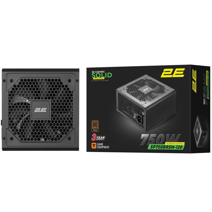 Блок питания 2E GAMING Solid Power  (750W), >85%, 80+ Bronze, 120мм, 1xMB 24pin(20+4), 2xCPU 8pin(4+4), 3xMolex, 6xSATA, 4xPCIe 8pin(6+2), Semi Modular