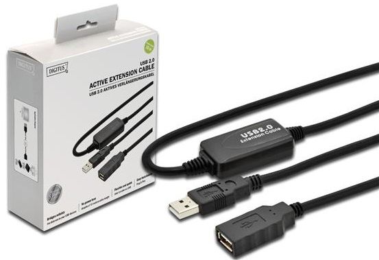 Кабель DIGITUS USB-A (M/F) зарядки/синхронизации, 10м, активный, черный