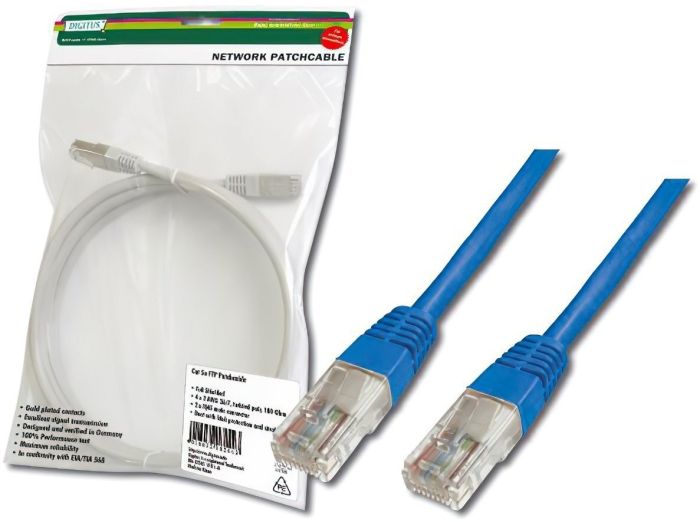 Патч-корд DIGITUS CAT 5e UTP, 3м, AWG 26/7, Cu, PVC, синій