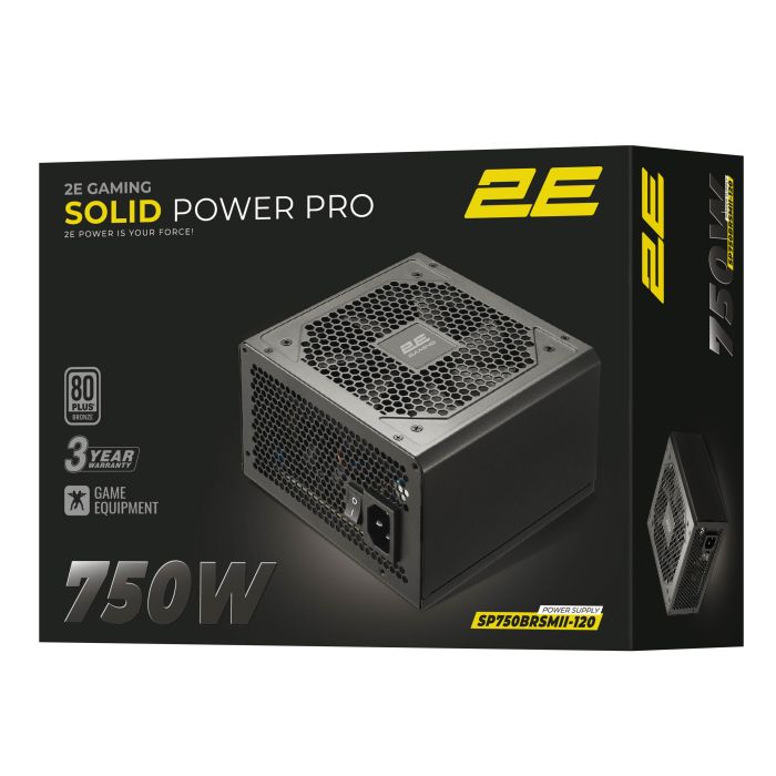Блок питания 2E GAMING Solid Power Pro ATX3.1 GEN5.0  (750W), >85%, 80+ Bronze, 120мм, 1xMB 24pin(20+4), 2xCPU 8pin(4+4), 3xMolex, 6xSATA, 4xPCIe 8pin(6+2), 1xPCIe GEN5 16pin, Semi Modular