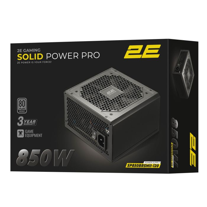 Блок питания 2E GAMING Solid Power Pro ATX3.1 GEN5.0  (850W), >85%, 80+ Bronze, 120мм, 1xMB 24pin(20+4), 2xCPU 8pin(4+4), 3xMolex, 6xSATA, 4xPCIe 8pin(6+2), 1xPCIe GEN5 16pin, Semi Modular