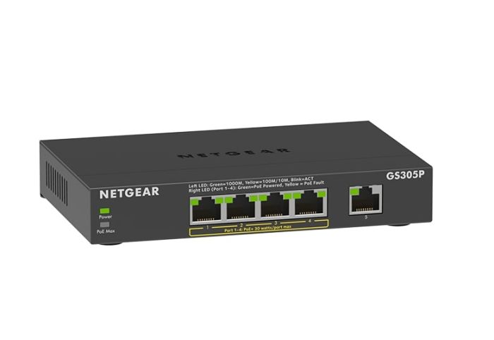 Коммутатор NETGEAR GS305P 5xGE (4xPoE), 63Вт, Неуправляемый