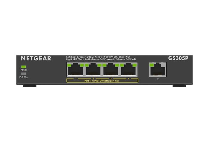 Коммутатор NETGEAR GS305P 5xGE (4xPoE), 63Вт, Неуправляемый