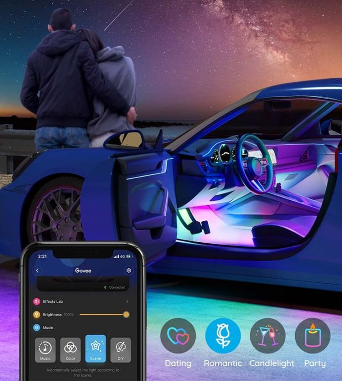 Govee RGBIC Interior Car Lights (30 Scene Mode + 4 Music Mode)--Without Remote Control