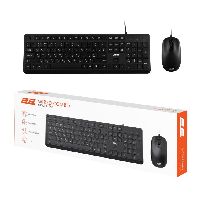 Комплект клавіатура та миша 2E MK405 USB-A, EN/UK, чорний