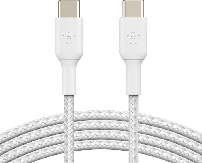 Кабель USB-C > USB-C заряджання/синхронізації Belkin 2м, 60Вт, Type-C, плетений, білий