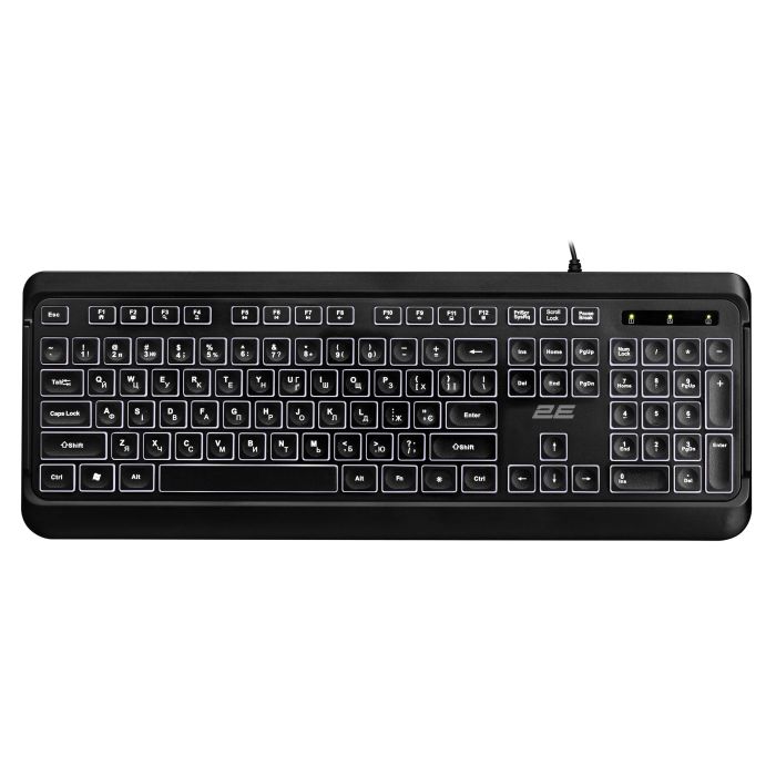 Клавиатура мембранная 2E KS120 104key, USB-A, EN/UK, White LED, чёрный