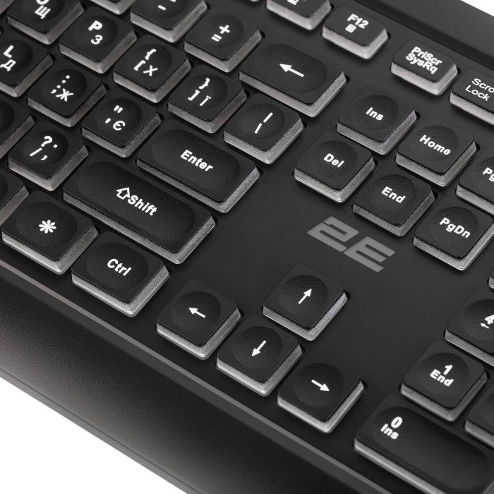 Клавиатура мембранная 2E KS120 104key, USB-A, EN/UK, White LED, чёрный