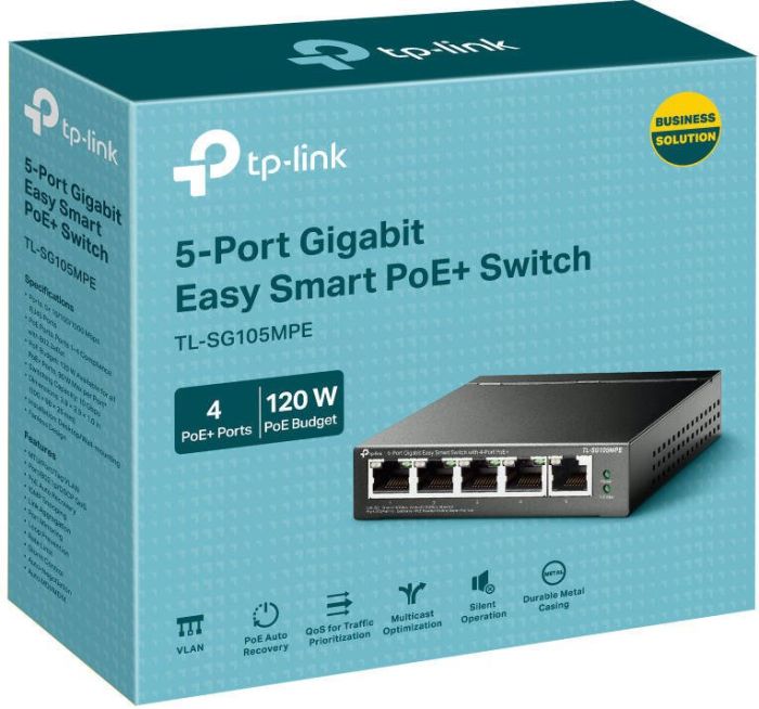 Комутатор TP-LINK  5xGE (4xPoE), 120Вт, WebSmart TP-Link TL-SG105MPE