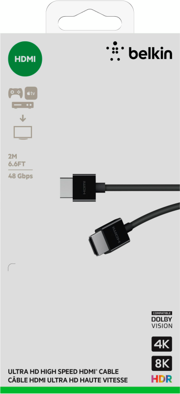Кабель HDMI (M/M) Belkin 2м, 2.1, High Speed Ethernet, чорний