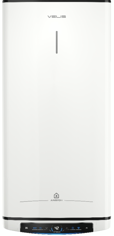 Water heater electric. Ariston flat slim VELIS PRO DRY WIFI 80 EU, 80l, 2*1,5kW, dry ten, un. installation, electric control, B, Italy, White