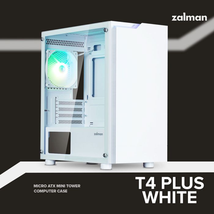 Корпус Zalman T4 Plus без БЖ, 2xUSB3.0, 1xUSB2.0, 1x120мм ARGB, VGA 3200мм, LCS ready, TG Side Panel, mATX, білий