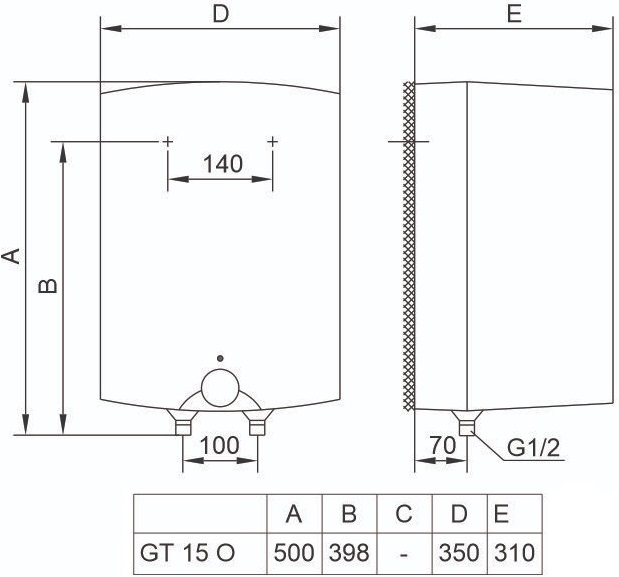 Водонагрівач електр. TIKI компакт GT, 15л, 2кВт, монтаж над мийкою, мех. кер-ння, A, білий, 700188