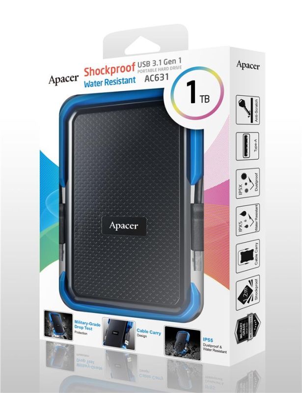 Портативный жесткий диск Apacer 1TB USB 3.2 Gen1 AC631 IP55 Чёрный