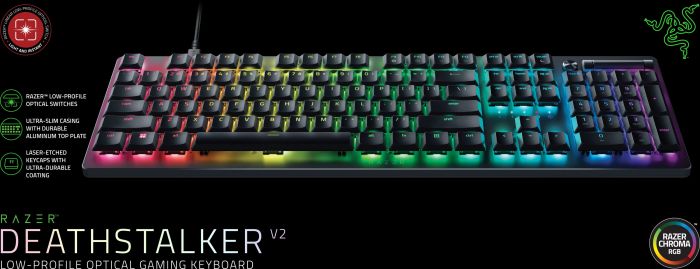 Клавіатура механічна Razer DeathStalker V2 105key, Red Switch, USB-A, EN/RU, RGB, чорний