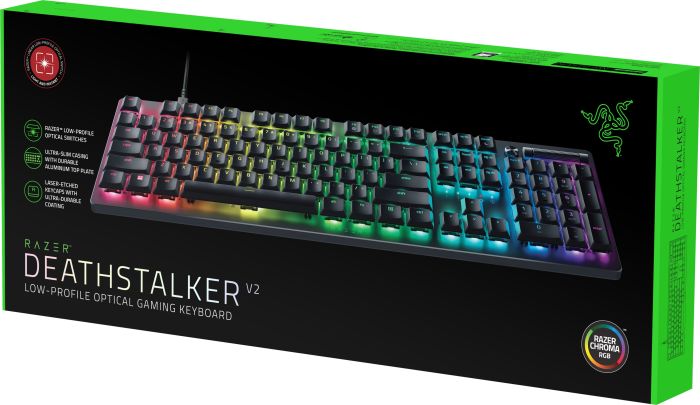 Клавіатура механічна Razer DeathStalker V2 105key, Red Switch, USB-A, EN/RU, RGB, чорний