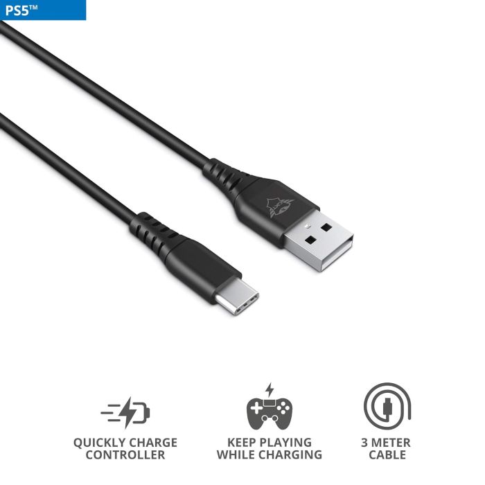 Кабель USB-A > USB-C заряджання/синхронізації Trust GXT 226 FOR PS5 3м, Type-C, чорний