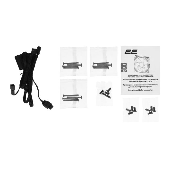 Корпусні вентилятори 2E GAMING Air Cool Magic Mirror ACF120MB-ARGB, 3x120мм, 2000rpm, 4pin PWM +5VARGB, 20.5dBa, чорний