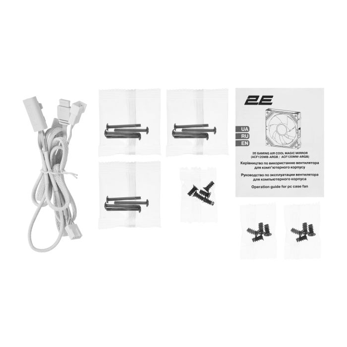 Корпусні вентилятори 2E GAMING Air Cool Magic Mirror ACF120MW-ARGB, 3x120мм, 2000rpm, 4pin PWM +5VARGB, 20.5dBa, білий