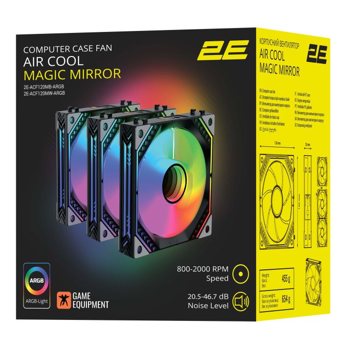 Корпусні вентилятори 2E GAMING Air Cool Magic Mirror ACF120MW-ARGB, 3x120мм, 2000rpm, 4pin PWM +5VARGB, 20.5dBa, білий