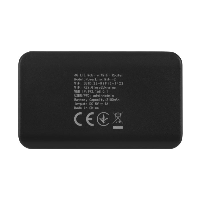Мобільний маршрутизатор 2E PowerLink (MiFi-2) LTE, Wi-Fi4, 1xType-C, 1xCRC9, 2100мА•год чорний