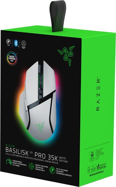 Razer Mouse Basilisk V3 Pro 35K, RGB, USB-A/WL/BT, white