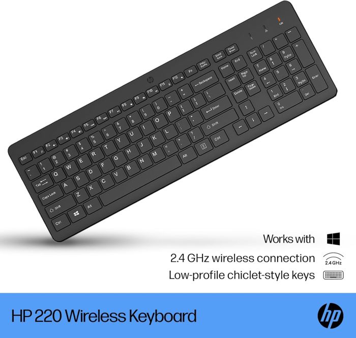 Клавиатура мембранная HP 220, 104key, WL, EN/UK, чёрный