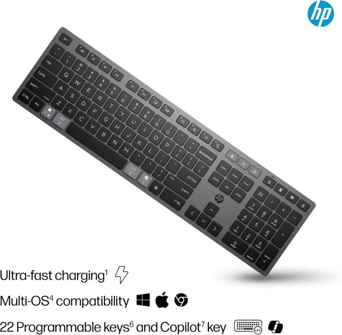 Клавиатура мембранная HP 720 Multi-Device Rechargeable, 109key, WL/BT, EN/UK, чорний
