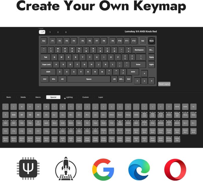 Mechanical keyboard Lemokey  X4 84Key, Keychron Red, USB-A, QMK/VIA, Hot-Swap, EN/UKR, Red led, чорний