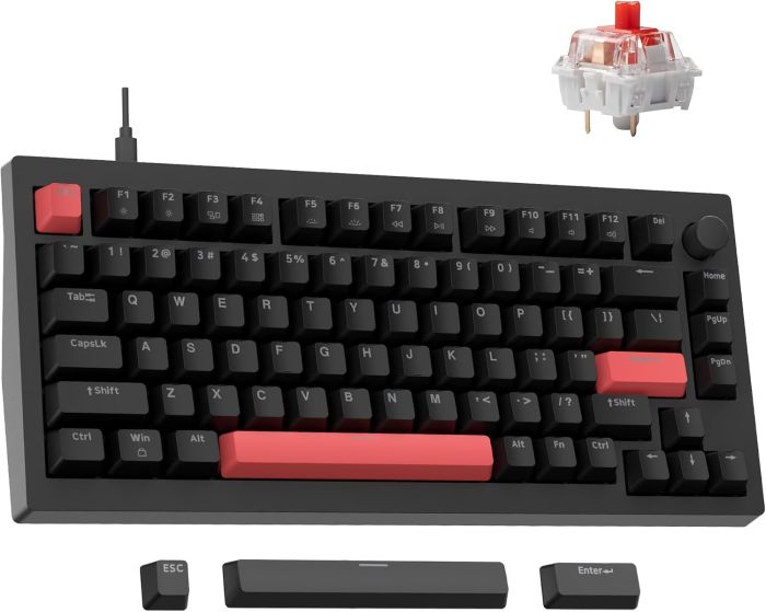 Mechanical keyboard Lemokey  X4 84Key, Keychron Red, USB-A, QMK/VIA, Hot-Swap, EN/UKR, Red led, чорний