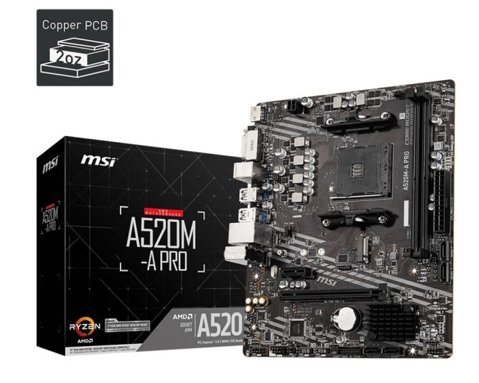 MSI Motherboard A520M-A PRO sAM4 A520 2xDDR4 M.2 HDMI DVI mATX