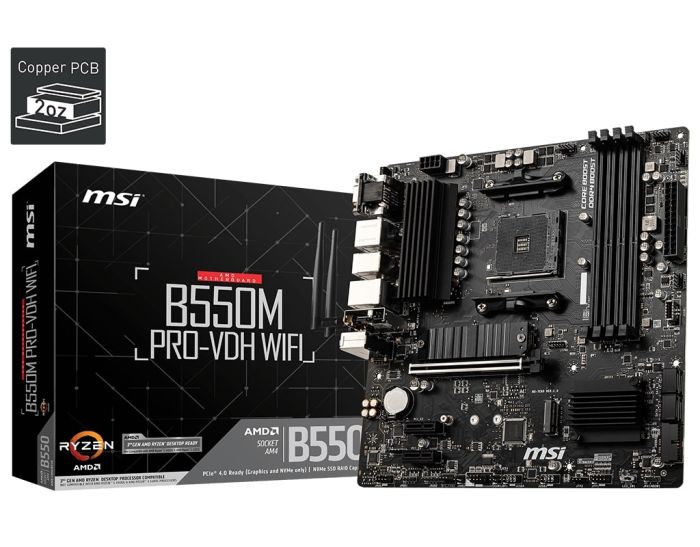 Материнcкая плата MSI B550M PRO-VDH WIFI sAM4 B550 4xDDR4 M.2 HDMI D-Sub WiFi BT mATX