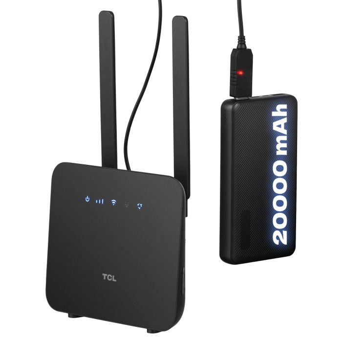 Router TCL LINKHUB (HH42CV2) LTE, Wi-Fi4, 1xFE LAN/WAN, 1xFE LAN, 2xSMA, Black + Power Bank 20000mAh + USB-DC cable 5V-12V
