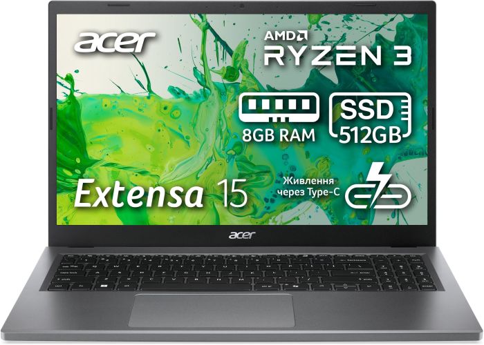 Acer Notebook Extensa EX215-24 15.6" FHD IPS, AMD R3-7320U, 16GB, F512GB, UMA, Lin, gray