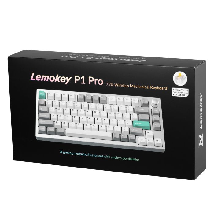 Mechanical keyboard Lemokey  P1 Pro 84Key, Keychron Super Banana, WL/BT/USB-A, QMK/VIA, Hot-Swap, EN/UKR, RGB,  Knob, Space Silver