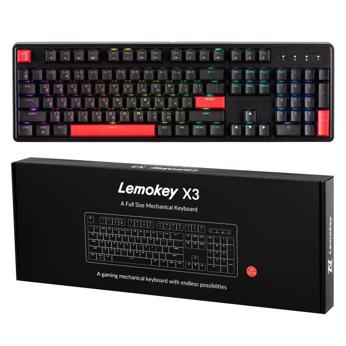 Клавиатура механическая Lemokey  X3 104Key, Keychron Brown, USB-A, QMK/VIA, Hot-Swap, EN/UKR, RGB, чорний