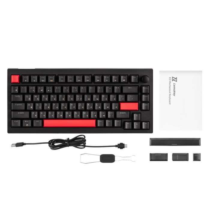 Mechanical keyboard Lemokey  X4 84Key, Keychron Brown, USB-A, QMK/VIA, EN/UKR, Red led, чорний
