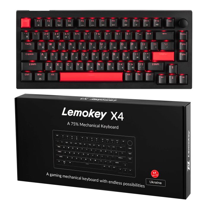 Mechanical keyboard Lemokey  X4 84Key, Keychron Brown, USB-A, QMK/VIA, EN/UKR, Red led, чорний