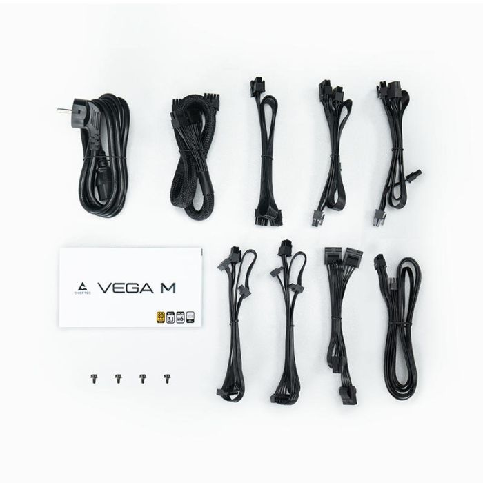 Блок живлення CHIEFTEC Vega M (750W), >90%, 80+ Gold, 135мм FDB, 1xMB 24pin(20+4), 2xCPU 8pin(4+4), 3xMolex, 6xSATA, 4xPCIe 8pin(6+2), 1xPCIe GEN5 16pin, Fully Modular