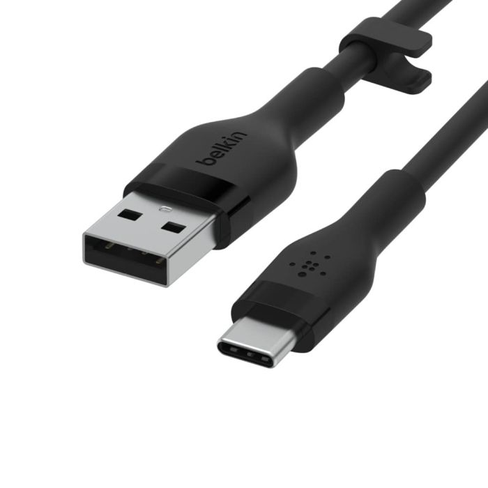 Belkin Cable USB-A - USB-C SILICONE, with clip, 3m, black