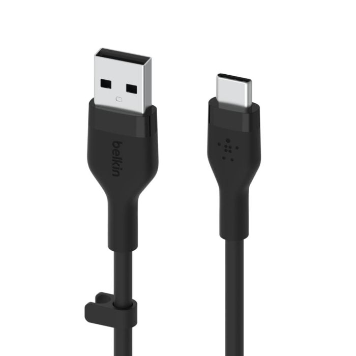 Belkin Cable USB-A - USB-C SILICONE, with clip, 3m, black